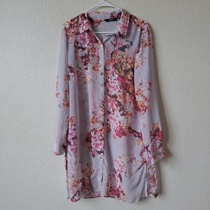 Dennis Basso Sheer Peacock Beaded Duster Button Up Size 12